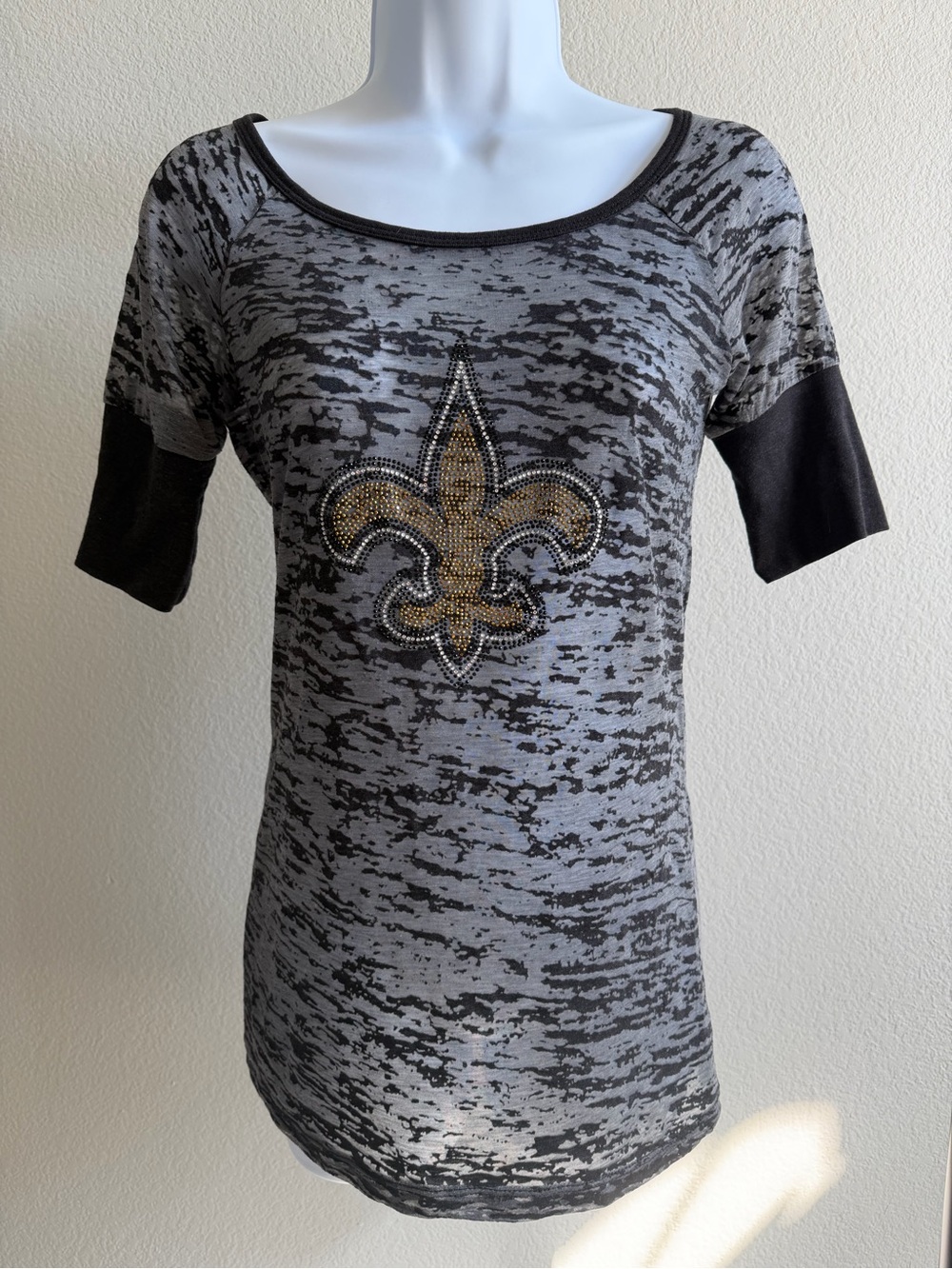 Touch by Alyssa Milano Saints Burnout Tee with Gold Fleur-de-Lis Bling